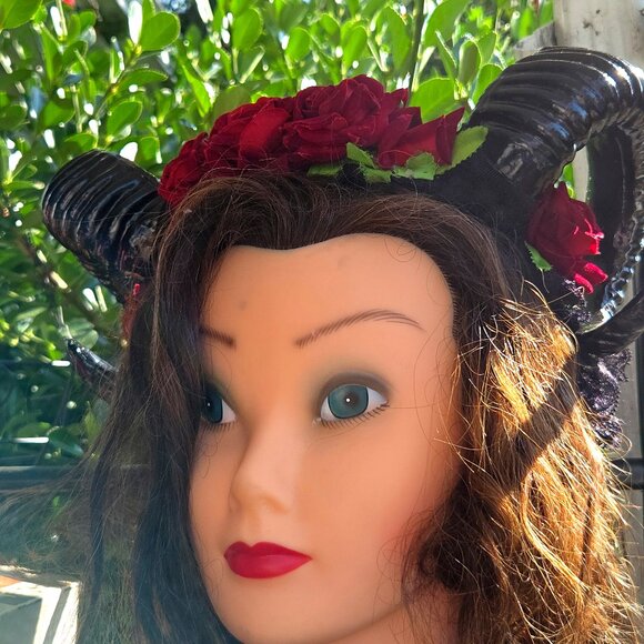 Sold - Sheep Horn Floral Hair Band Halloween Gothic Costume Headband Cosplay - Picture 4 of 14